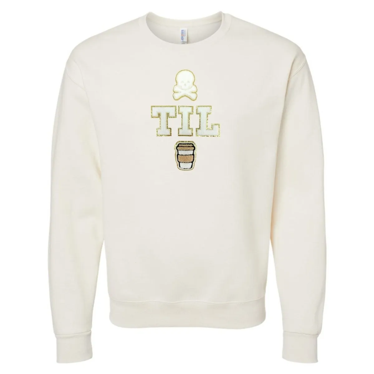 'Dead Til Coffee' Letter Patch Crewneck Sweatshirt