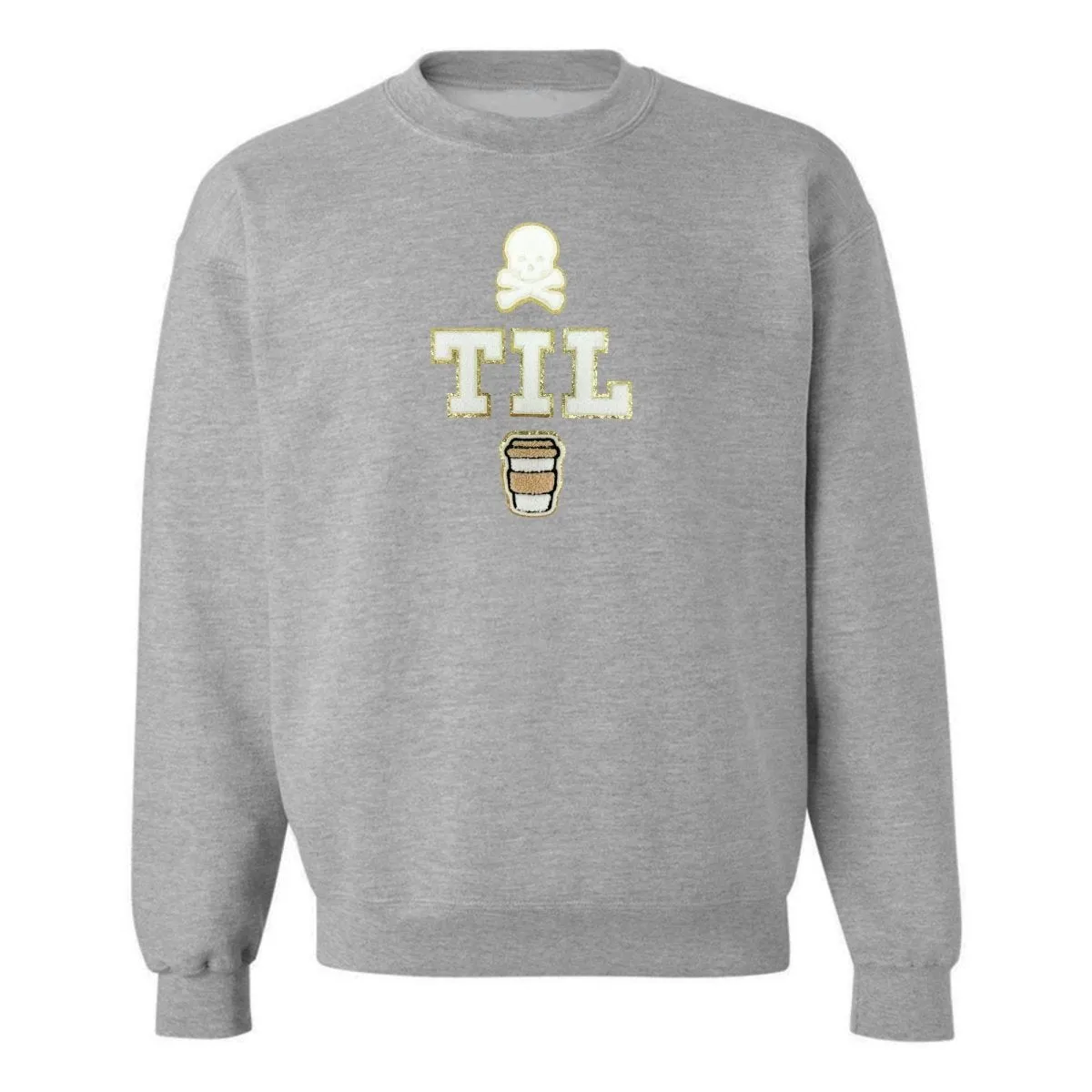 'Dead Til Coffee' Letter Patch Crewneck Sweatshirt