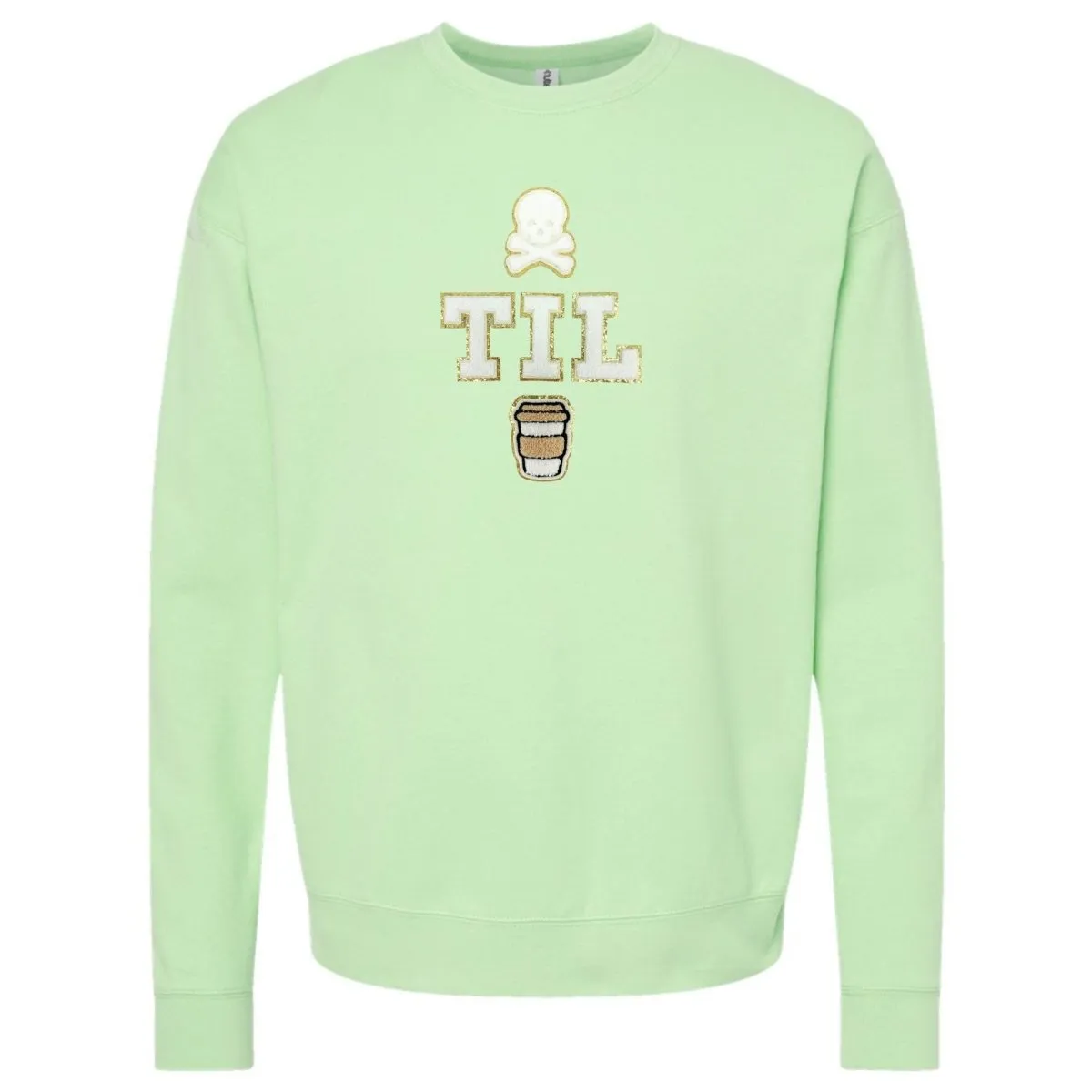 'Dead Til Coffee' Letter Patch Crewneck Sweatshirt