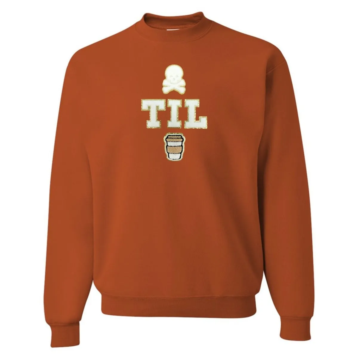 'Dead Til Coffee' Letter Patch Crewneck Sweatshirt