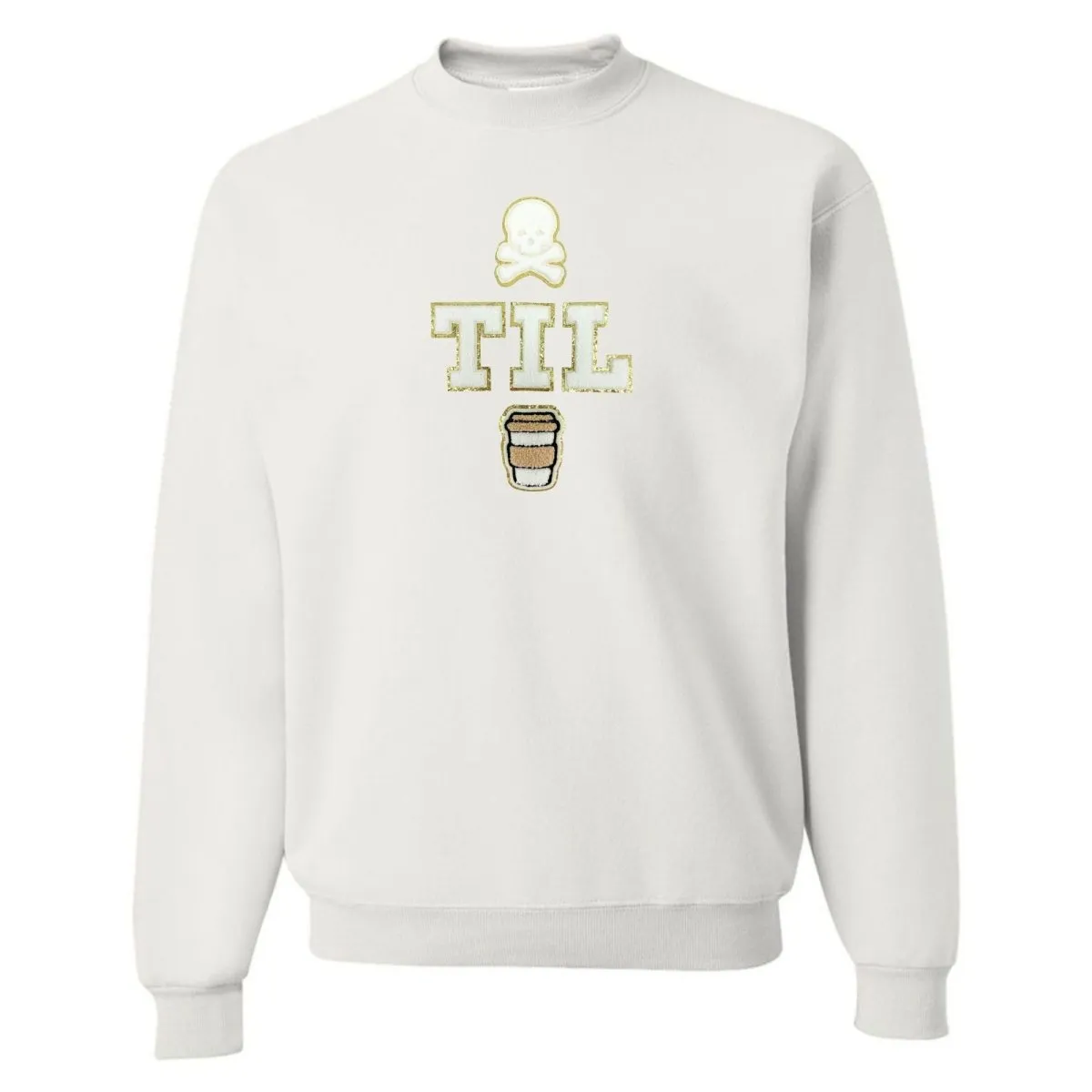 'Dead Til Coffee' Letter Patch Crewneck Sweatshirt