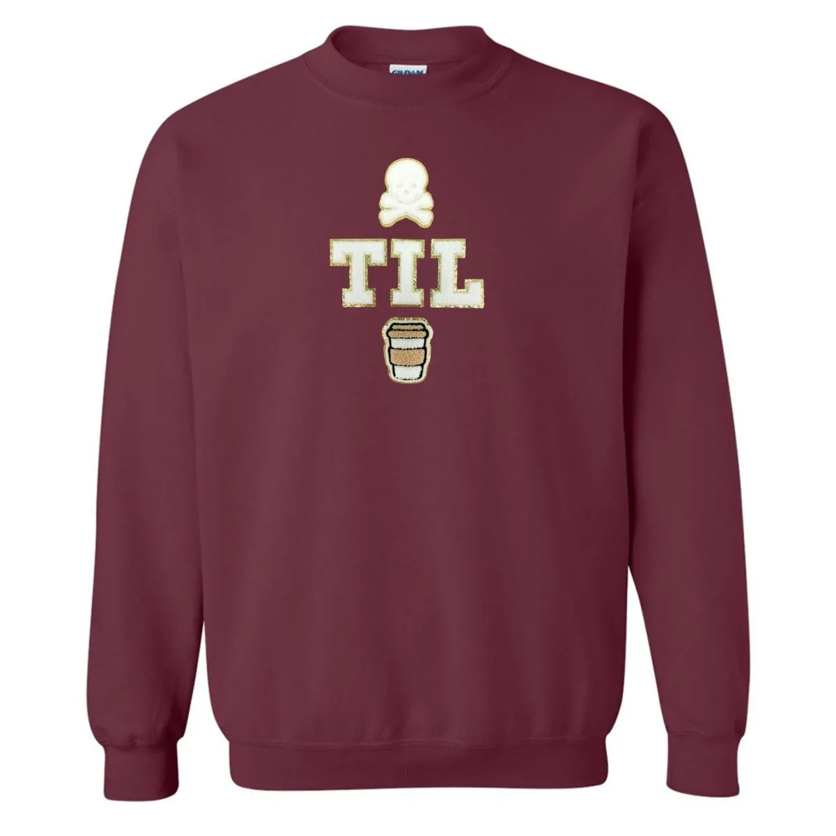 'Dead Til Coffee' Letter Patch Crewneck Sweatshirt