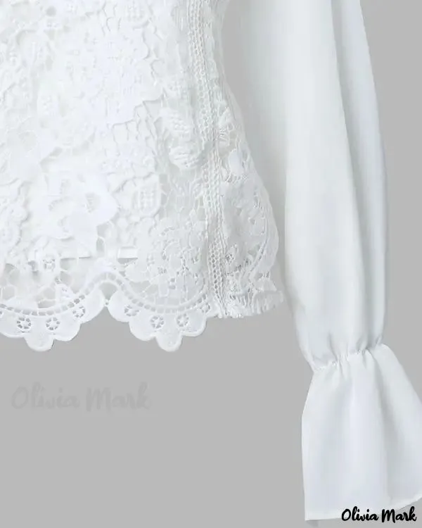 Deanwangkt - Womens Long Sleeve Lace Blouse with Ruffled Hem