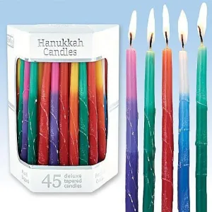 Deluxe Tapered Multi Tri Colored Frosted Hanukkah Candles