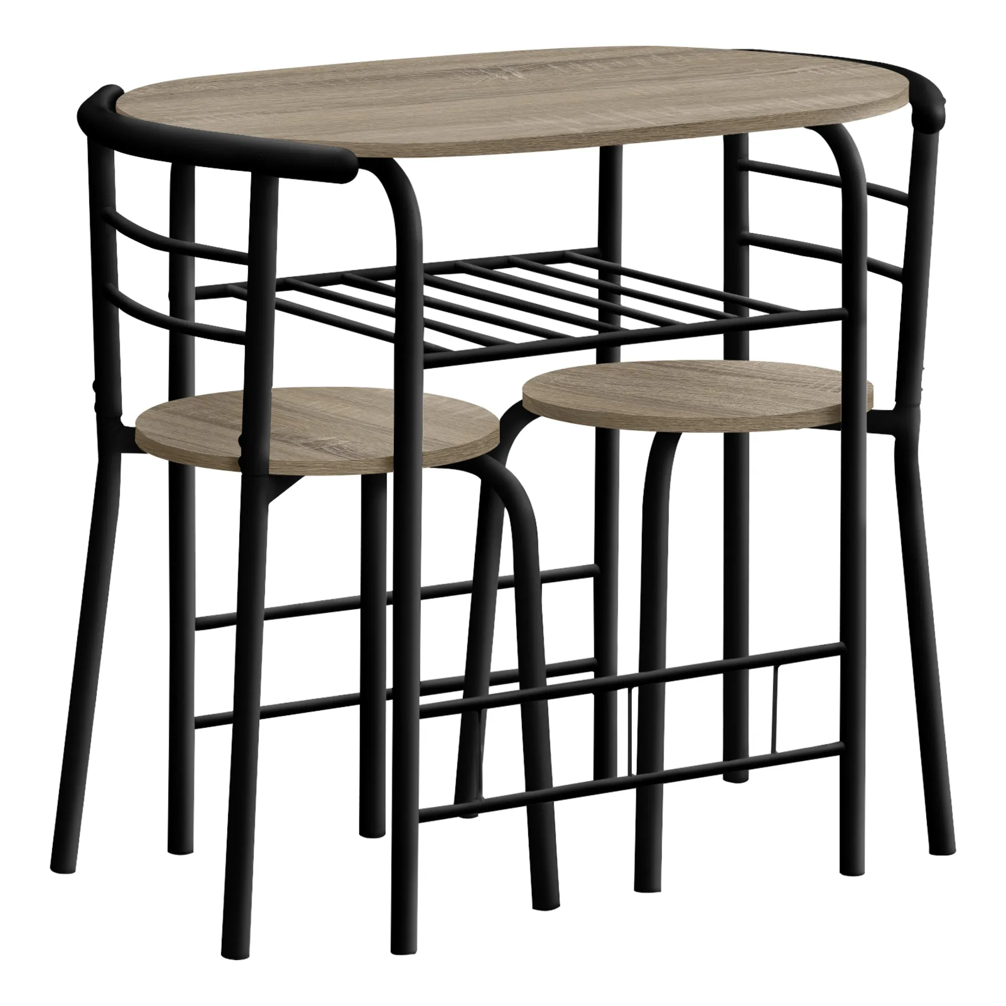 Dining Table Set, 3pcs Set, Small, 32" L, Kitchen, Brown Laminate, Black Metal, Contemporary, Modern