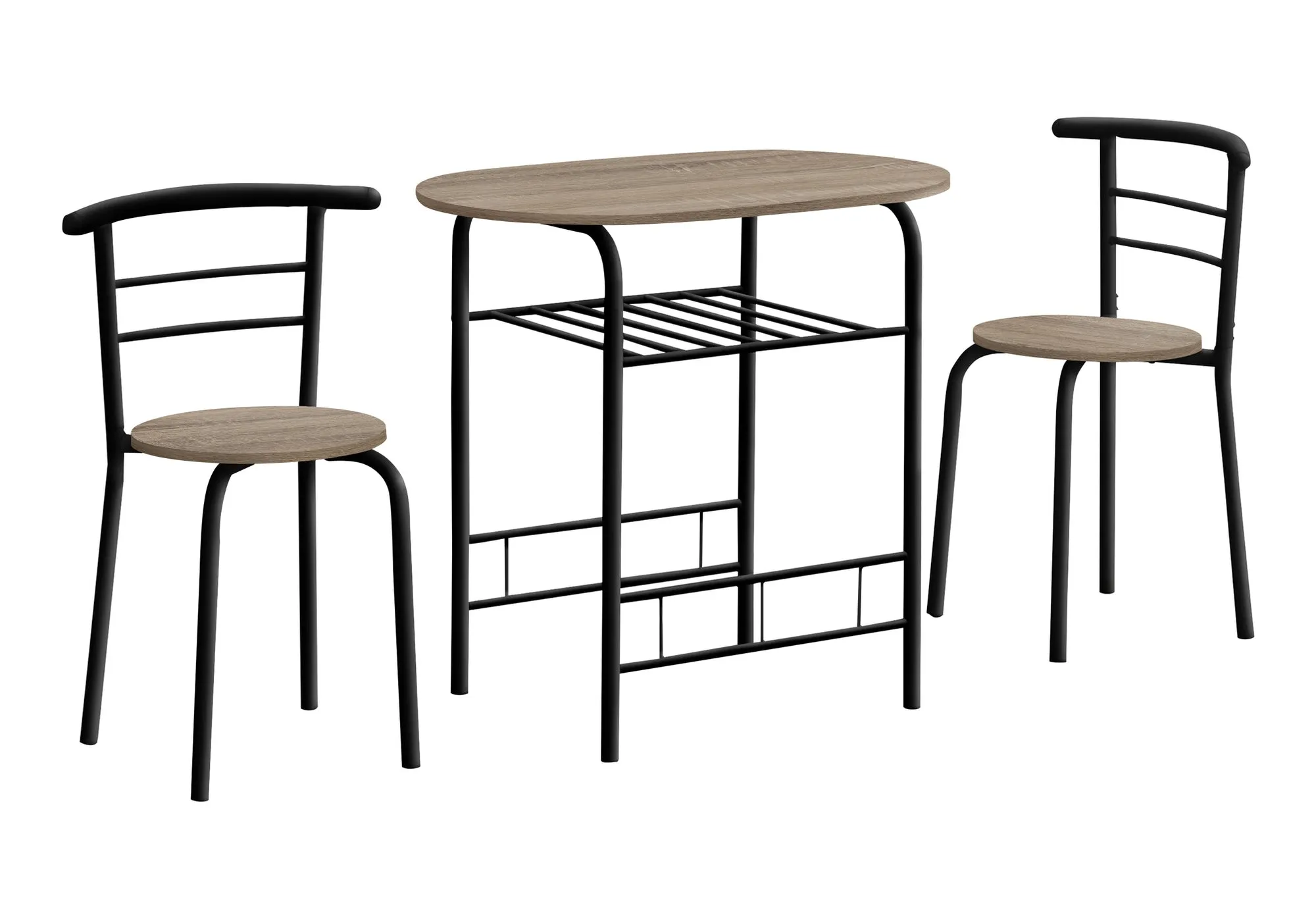 Dining Table Set, 3pcs Set, Small, 32" L, Kitchen, Brown Laminate, Black Metal, Contemporary, Modern