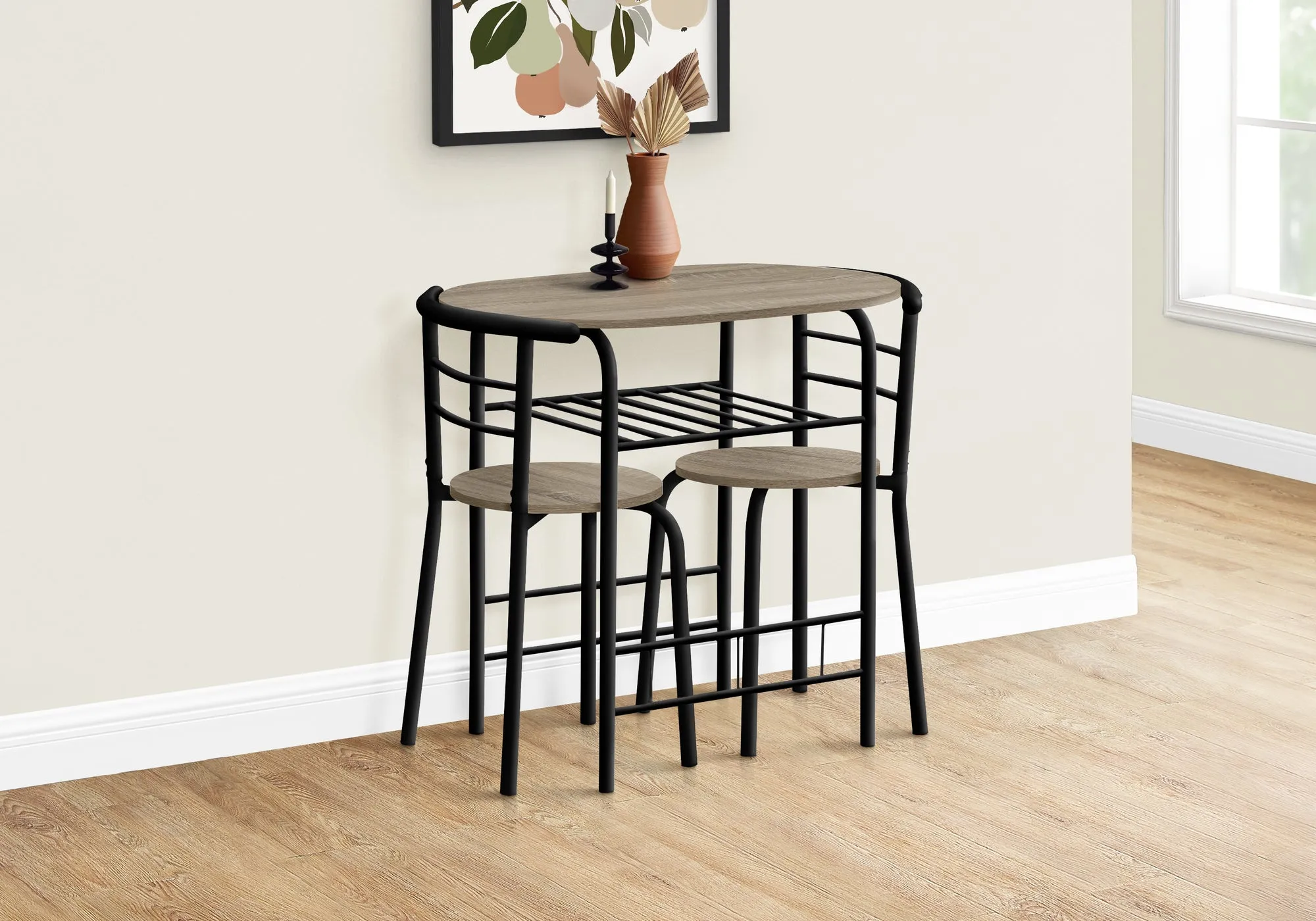 Dining Table Set, 3pcs Set, Small, 32" L, Kitchen, Brown Laminate, Black Metal, Contemporary, Modern