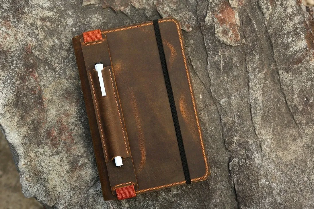 Distressed moleskine leather cover large size