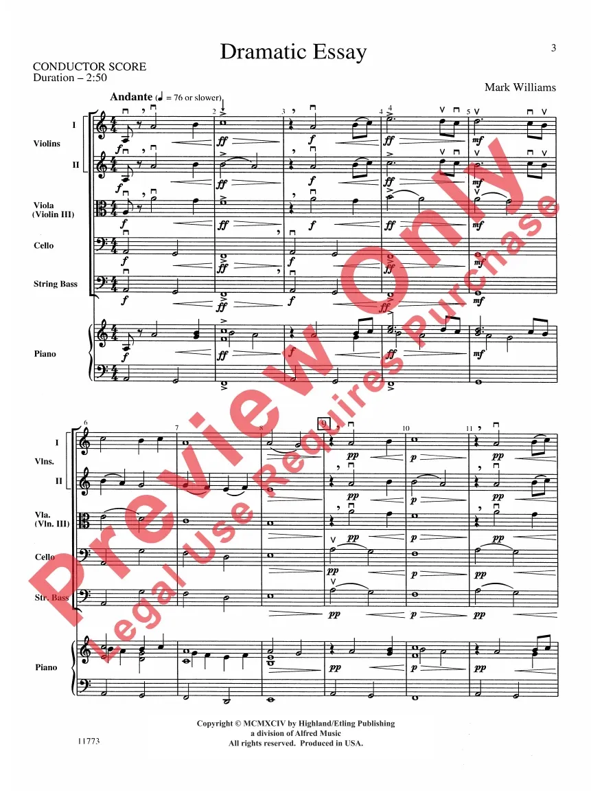 Dramatic Essay (Mark Williams) for String Orchestra