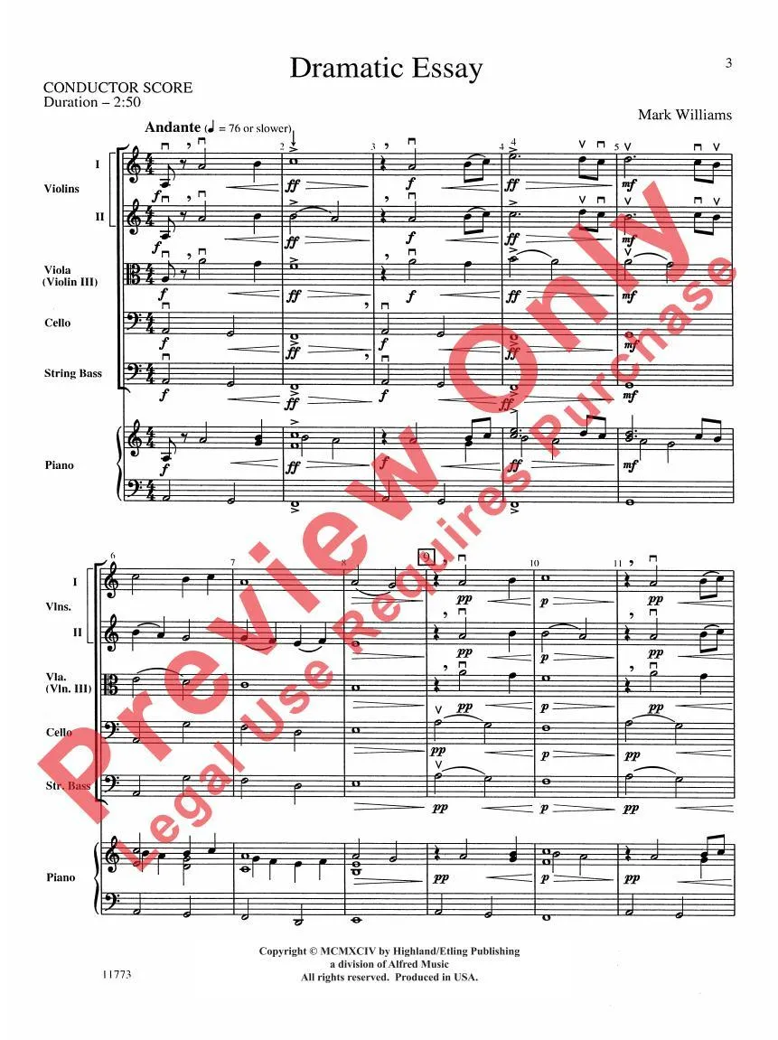 Dramatic Essay (Mark Williams) for String Orchestra