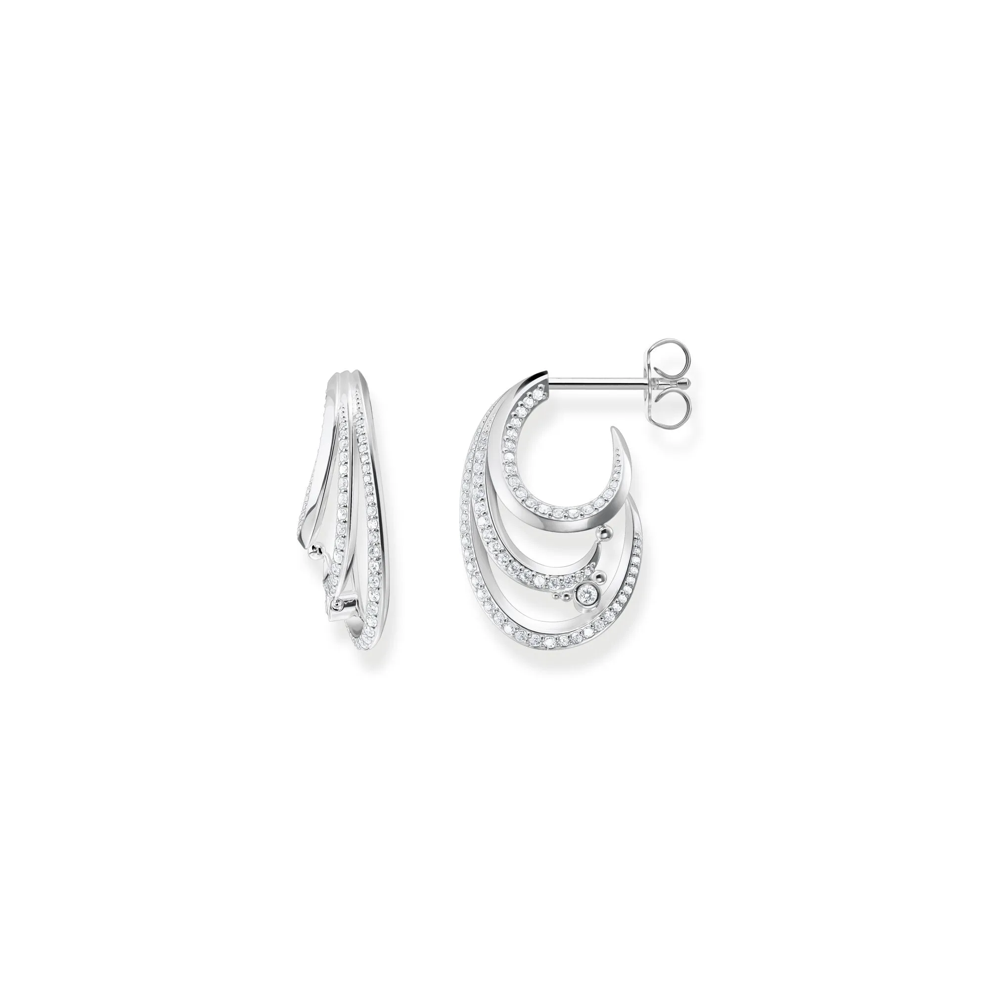 Earrings wave with white stones