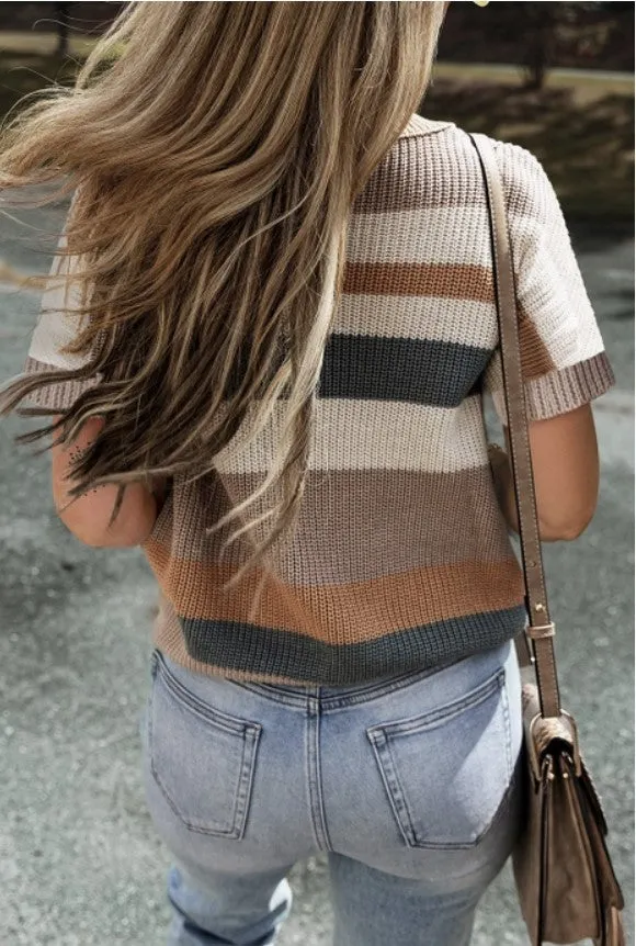 Earthtone Striped Sweater Top - #7296-7300