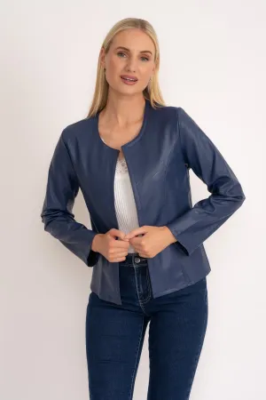 Edge To Edge Navy Faux Leather Jacket