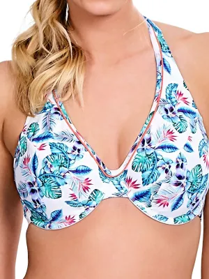 Elle Halterneck Bikini Top - White/Tropical