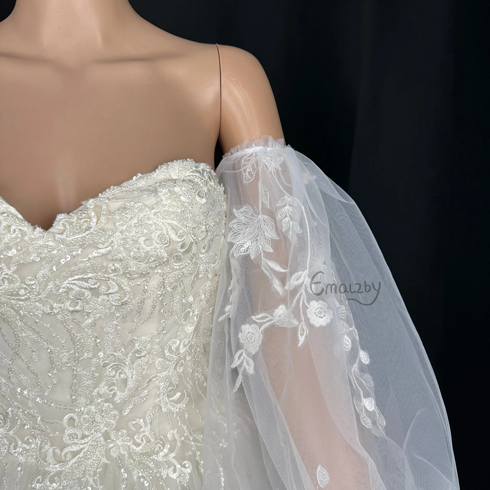EMALZBY customized dream series  sheer tulle detach wedding dress sleeve