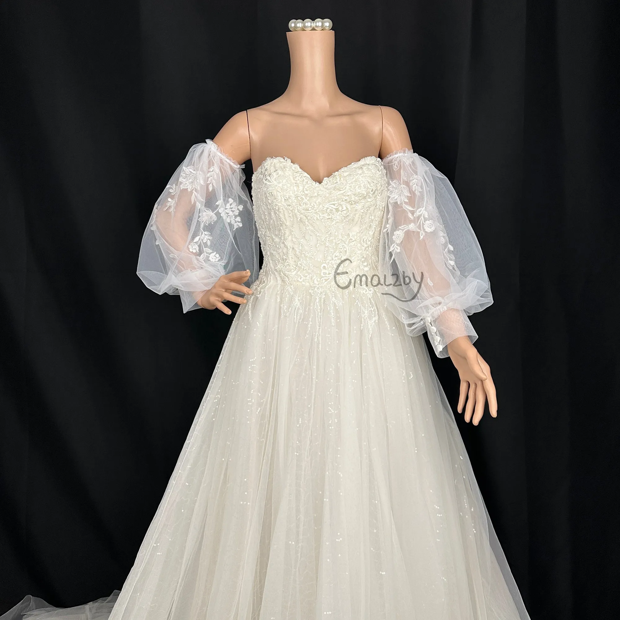EMALZBY customized dream series  sheer tulle detach wedding dress sleeve
