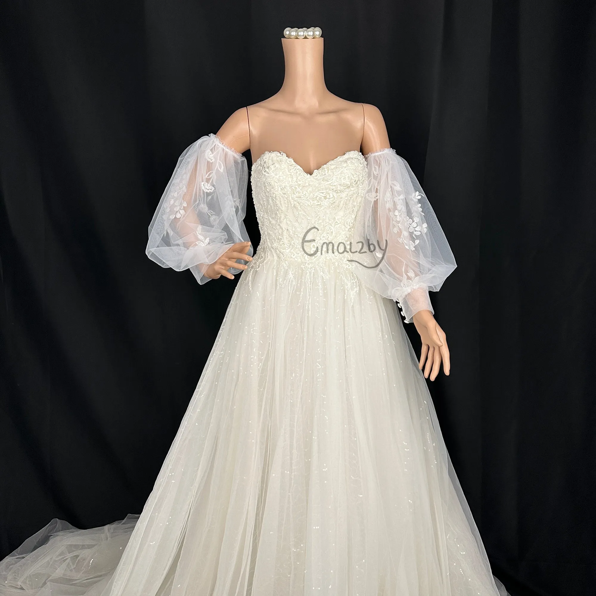 EMALZBY customized dream series  sheer tulle detach wedding dress sleeve