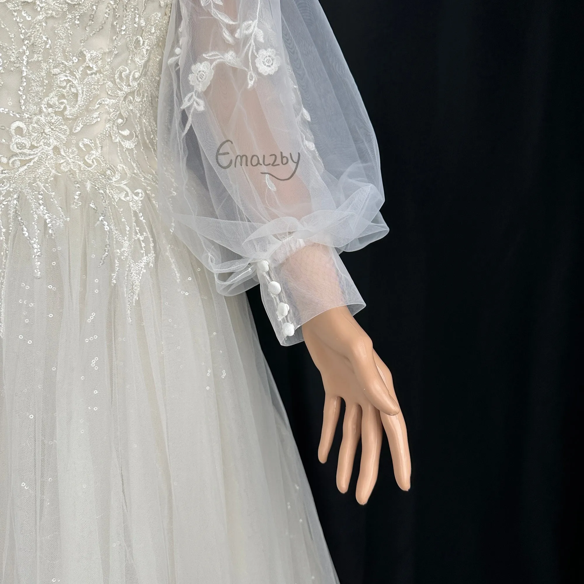 EMALZBY customized dream series  sheer tulle detach wedding dress sleeve
