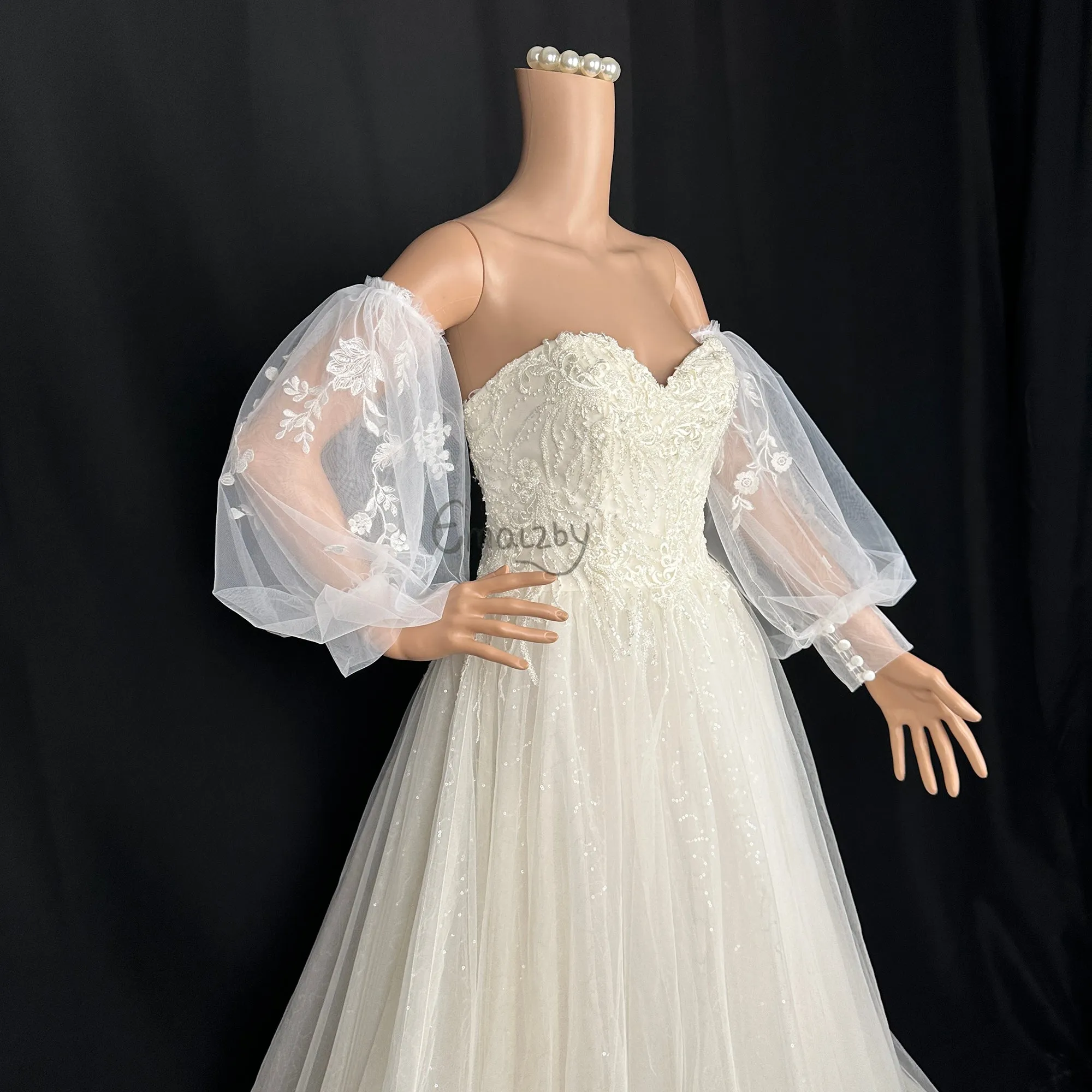 EMALZBY customized dream series  sheer tulle detach wedding dress sleeve