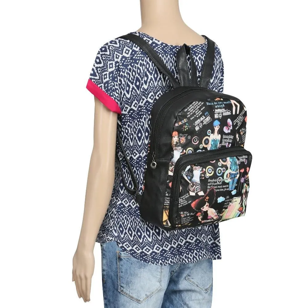 FabSeasons Black Anime Digital Printed Small Size Backpack