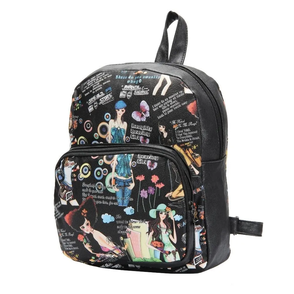 FabSeasons Black Anime Digital Printed Small Size Backpack