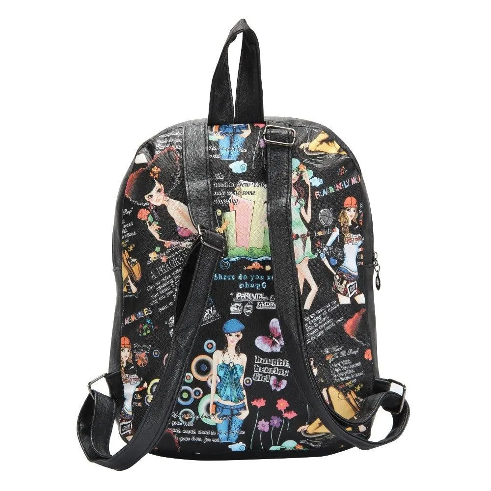FabSeasons Black Anime Digital Printed Small Size Backpack