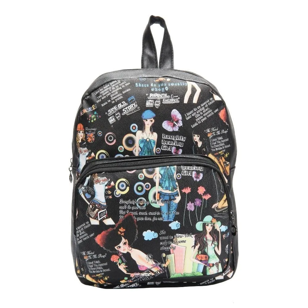 FabSeasons Black Anime Digital Printed Small Size Backpack