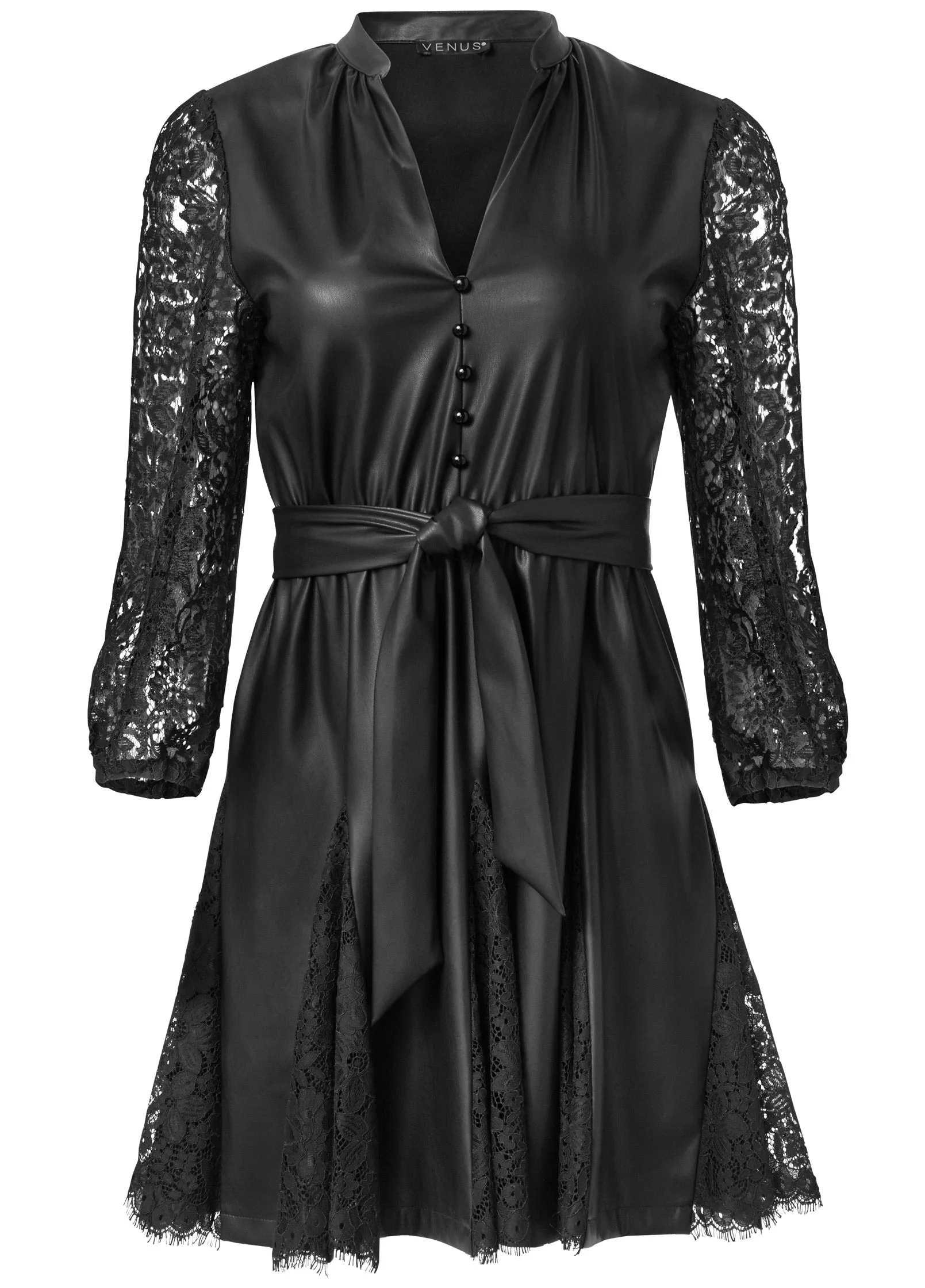 Faux-Leather And Lace Dress - Black