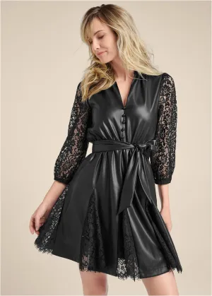 Faux-Leather And Lace Dress - Black