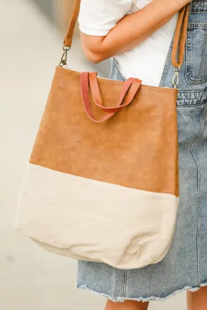 Faux Leather Canvas Tote