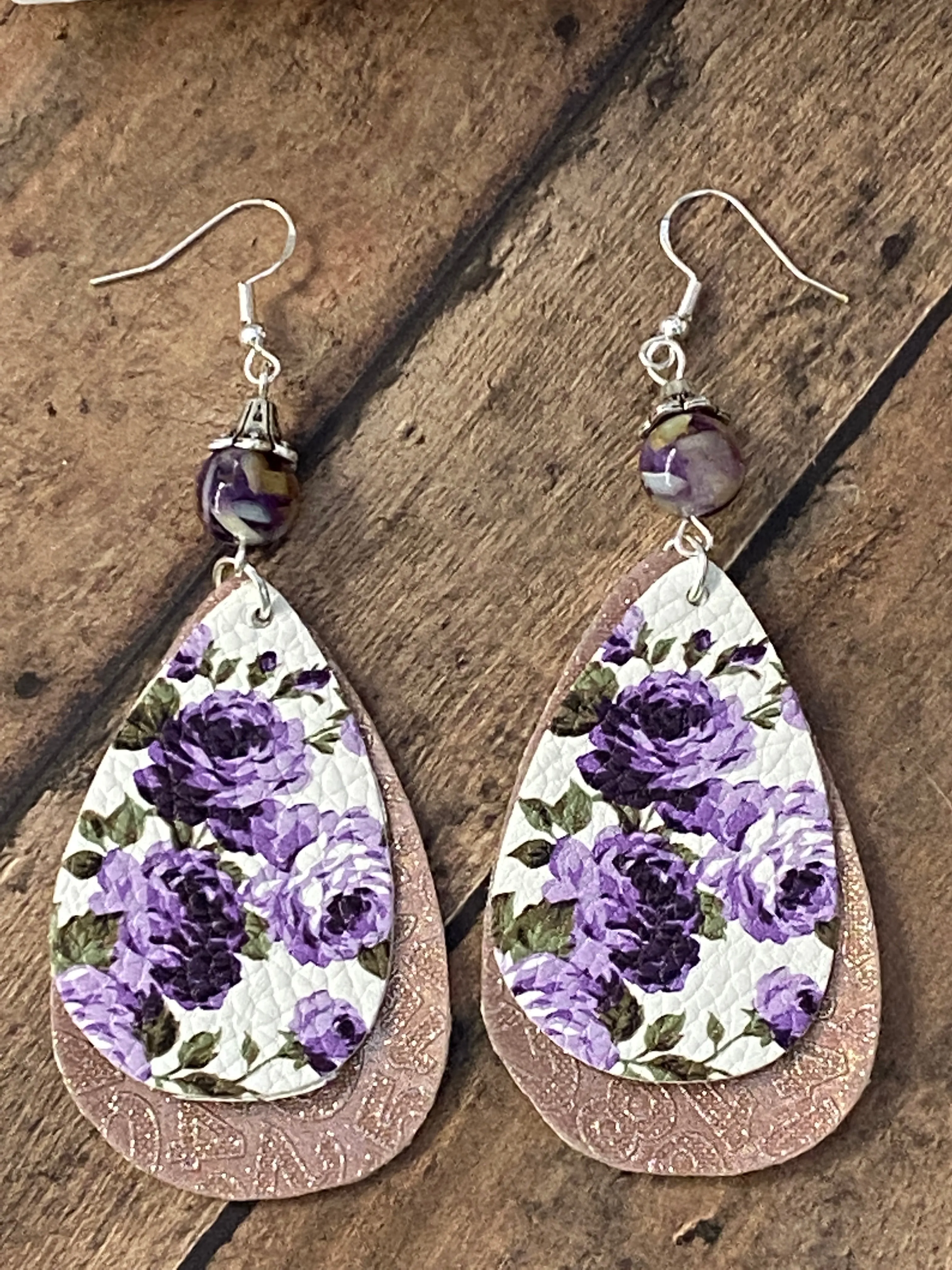 FAUX Leather Floral Earrings (EA0068)