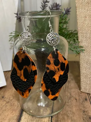 FAUX Leather Orange & Black Earrings (EA0054)