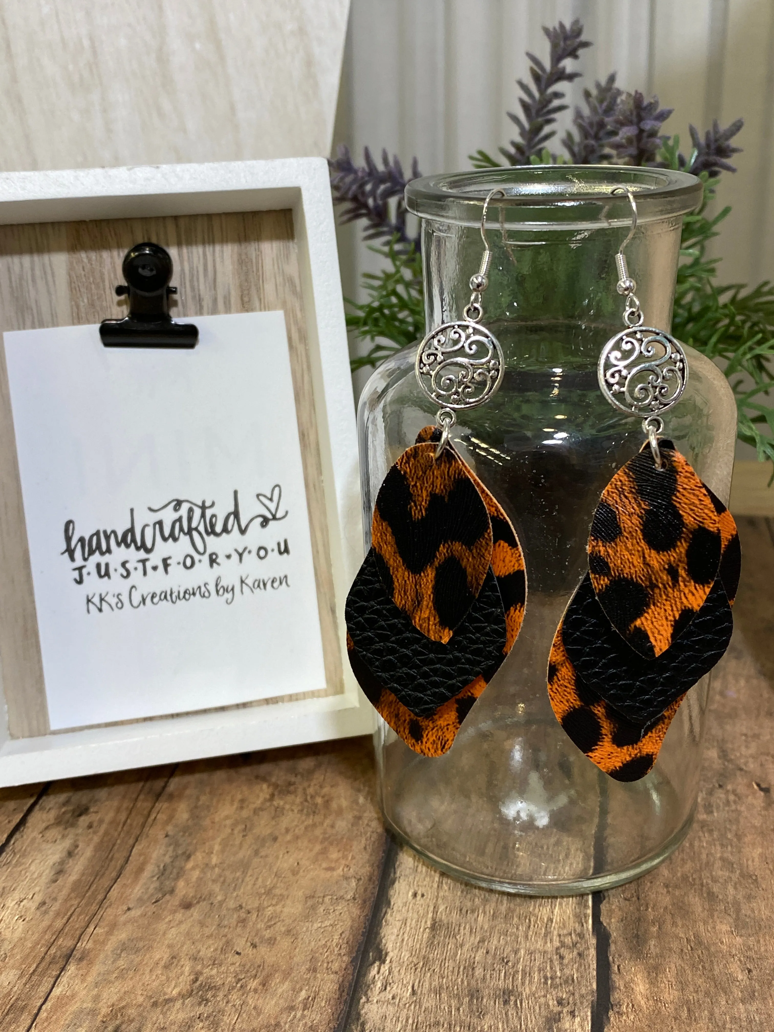 FAUX Leather Orange & Black Earrings (EA0054)