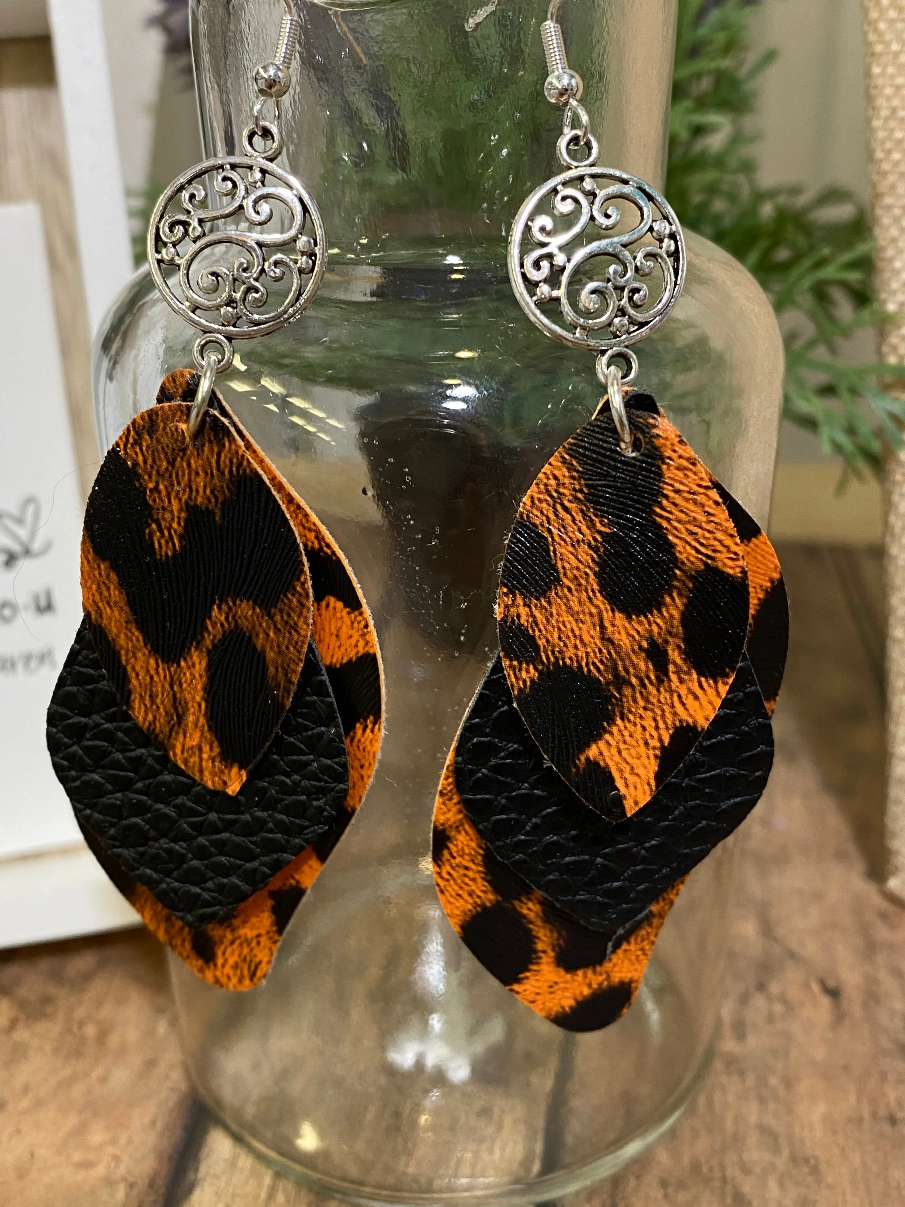 FAUX Leather Orange & Black Earrings (EA0054)