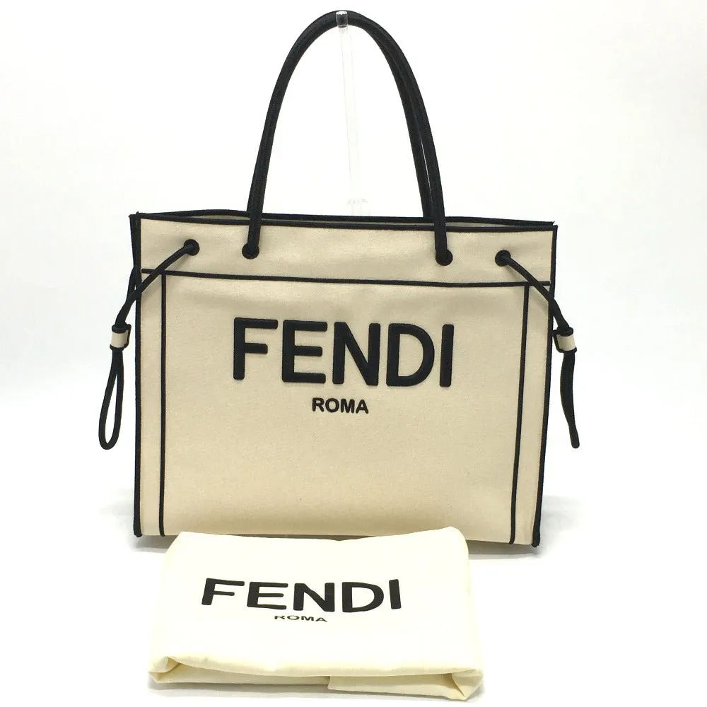 FENDI Tote Bag 8BH379 canvas Beige x black logo rome shopper Women Used