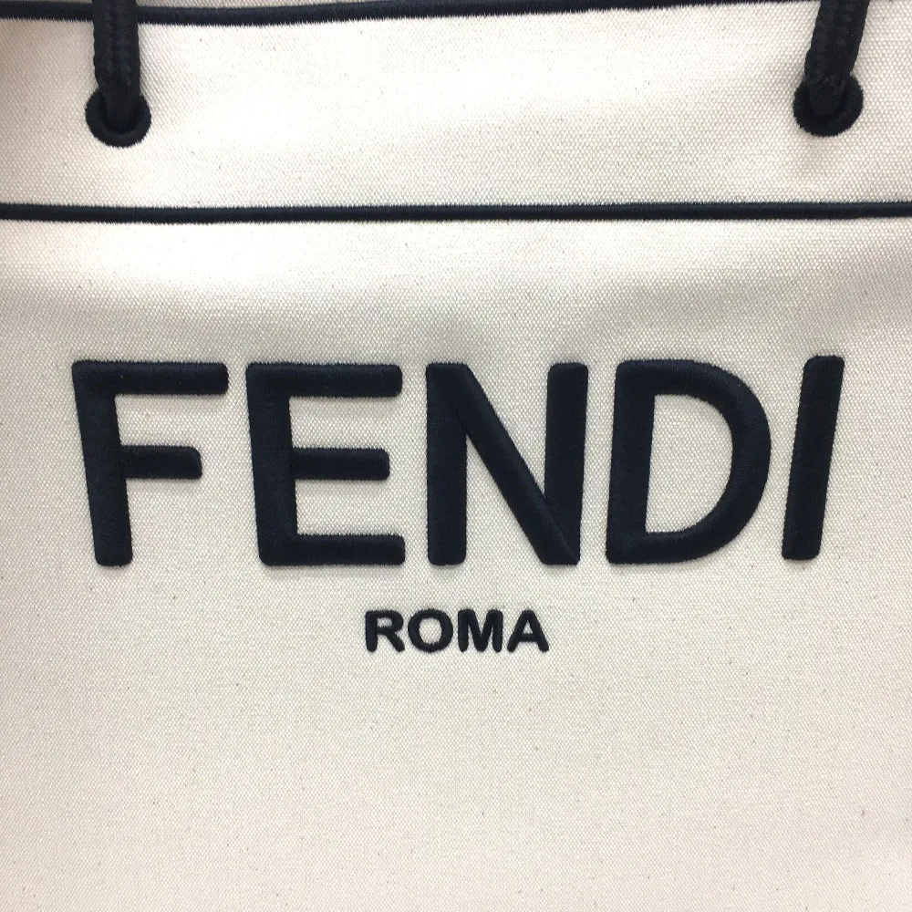 FENDI Tote Bag 8BH379 canvas Beige x black logo rome shopper Women Used
