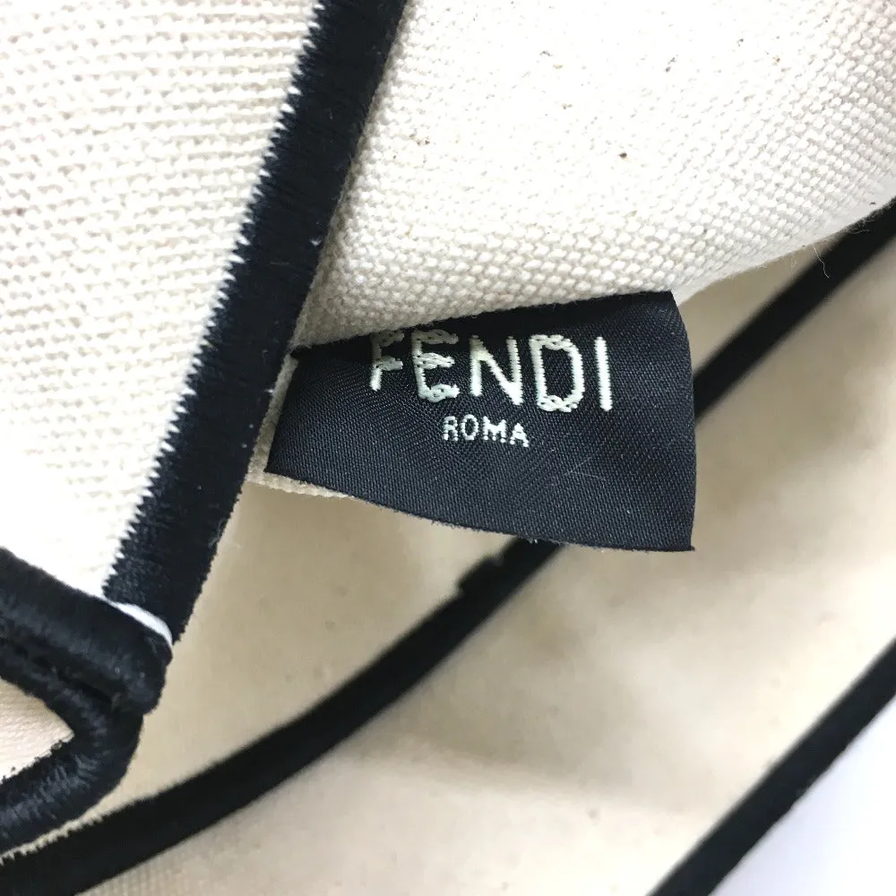 FENDI Tote Bag 8BH379 canvas Beige x black logo rome shopper Women Used