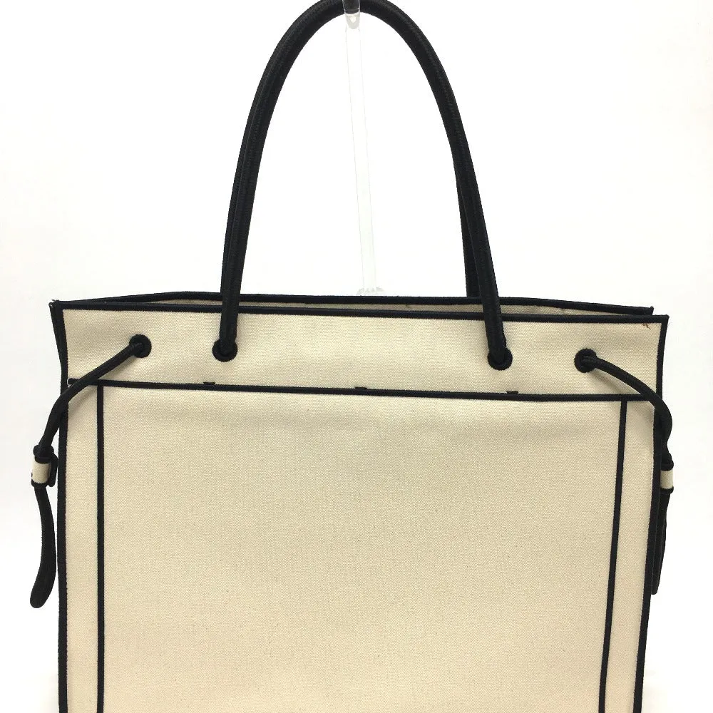 FENDI Tote Bag 8BH379 canvas Beige x black logo rome shopper Women Used