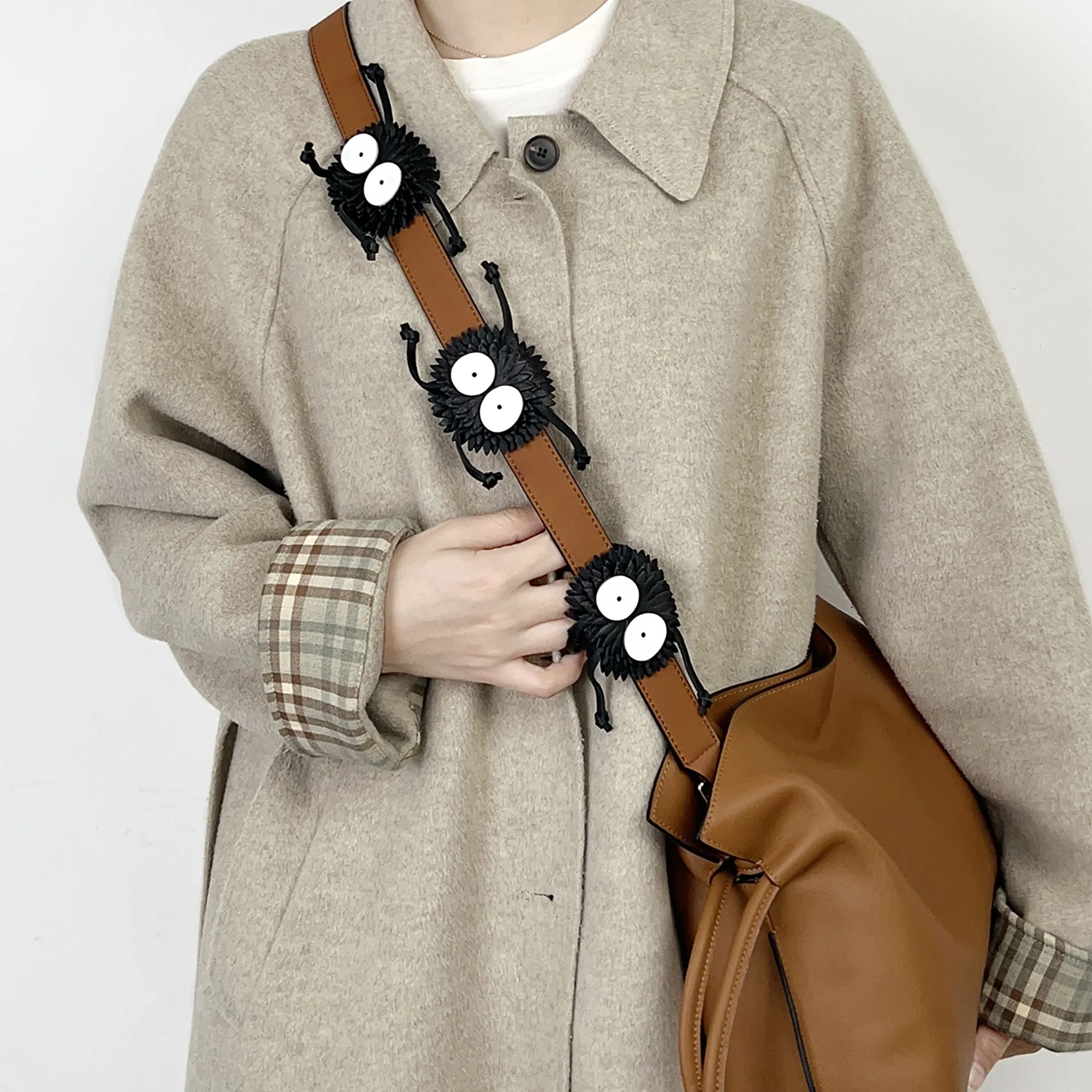 Flamenco clutch in nappa calfskin Bag strap,Genuine leather crossbody strap, cute coal ball shape, fashionable shoulder strap for women's bag