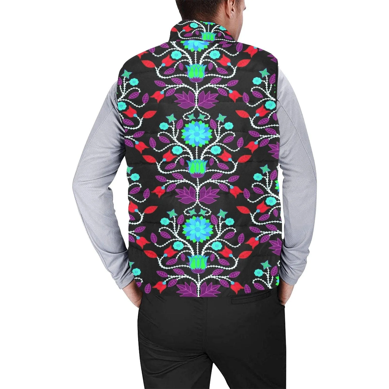 Floral Beadwork Four Clans Winter Men's Padded Vest Jacket