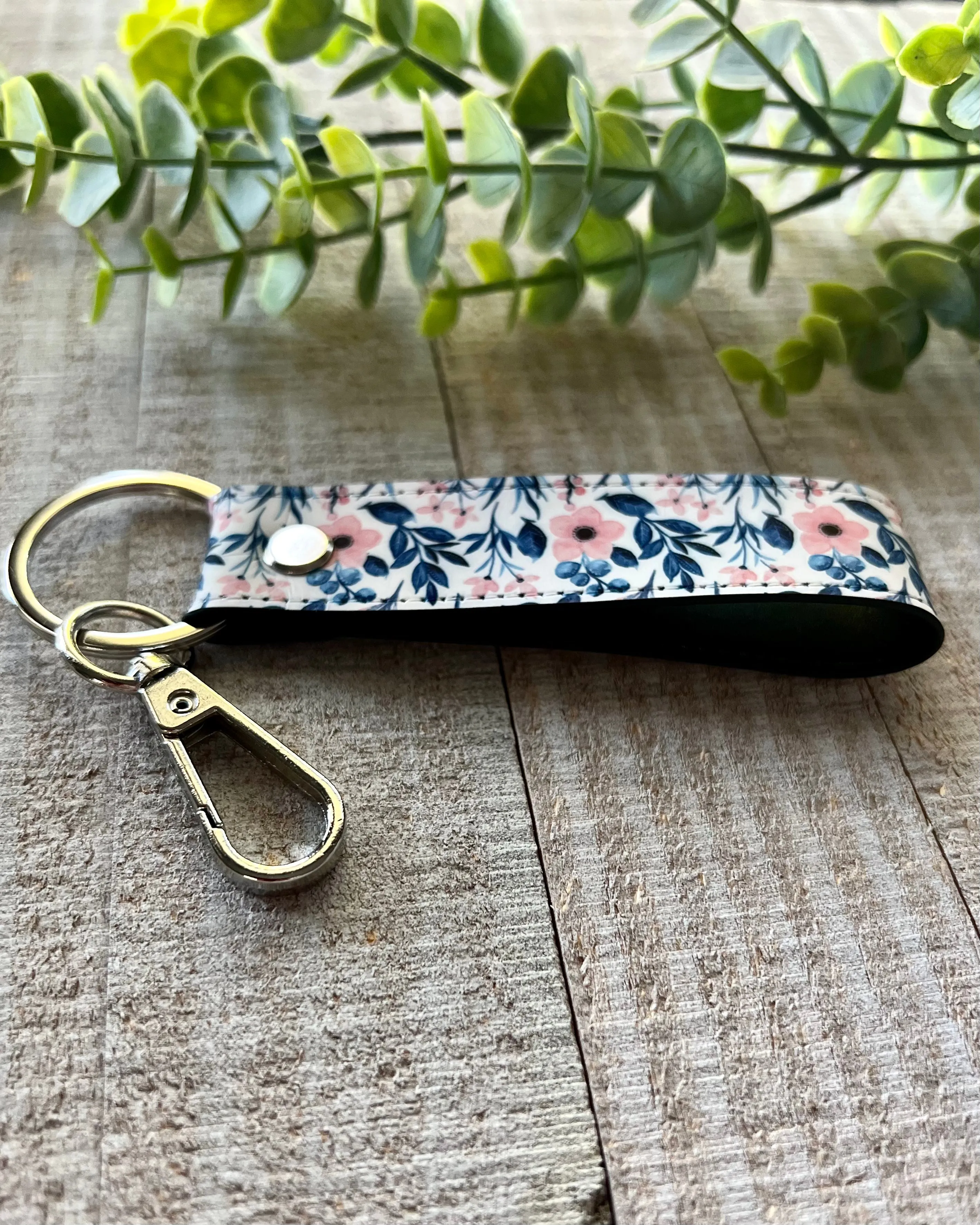 floral faux leather keychain