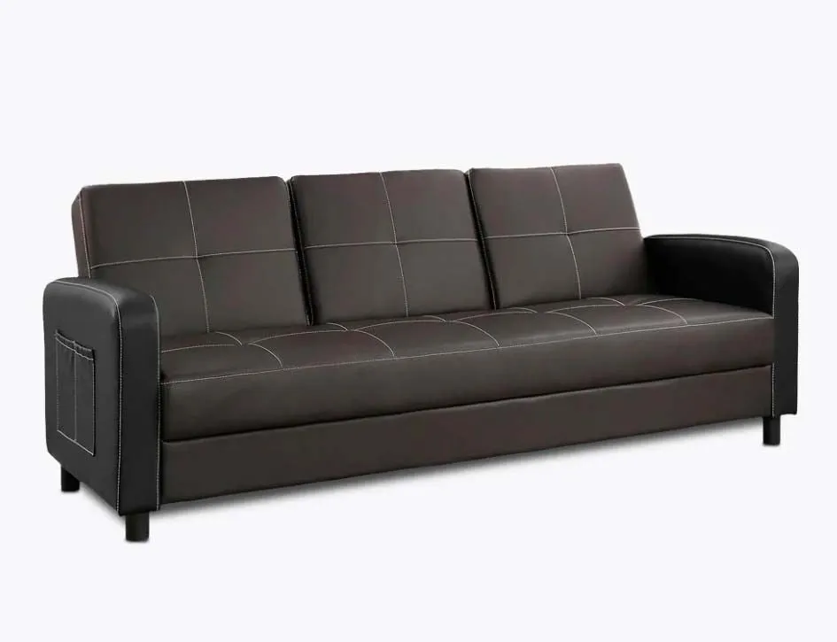 Florida 3 Seater Faux Leather Sofa Bed - Brown