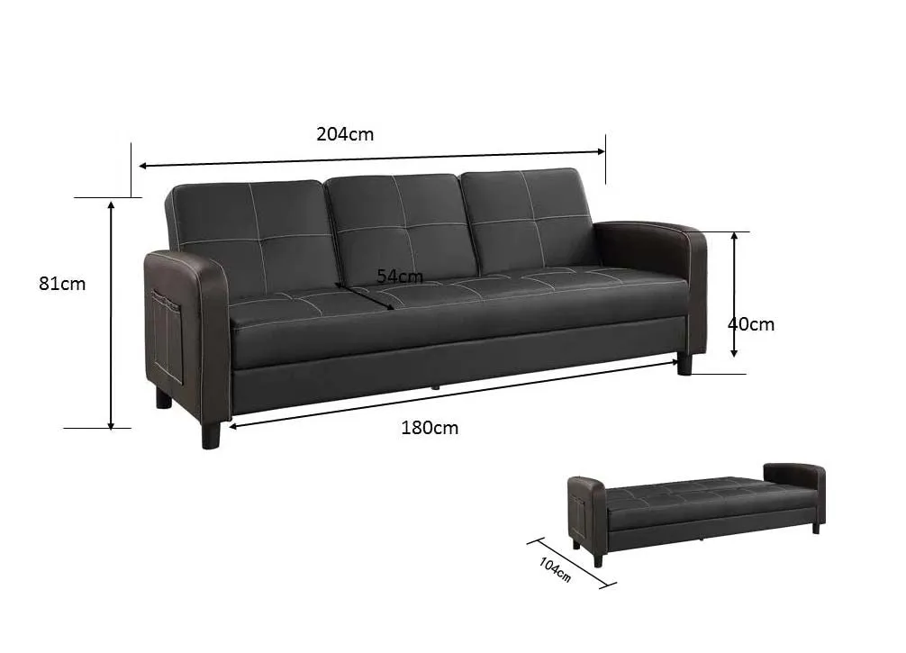 Florida 3 Seater Faux Leather Sofa Bed - Brown