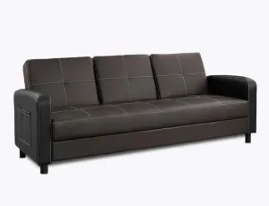 Florida 3 Seater Faux Leather Sofa Bed - Brown