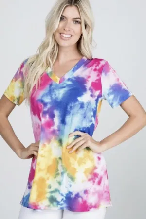 Fun Tie Dye Print V-Neck Top - 7284-7289