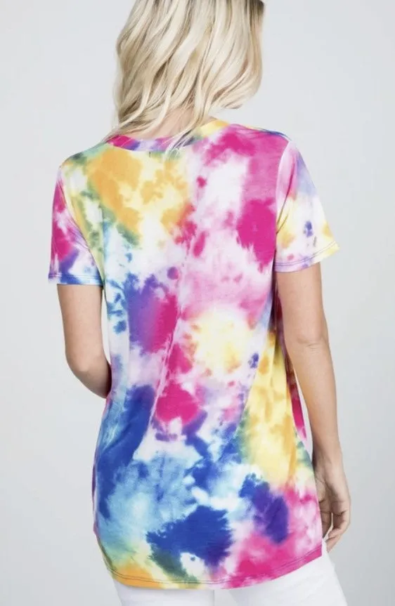 Fun Tie Dye Print V-Neck Top - 7284-7289