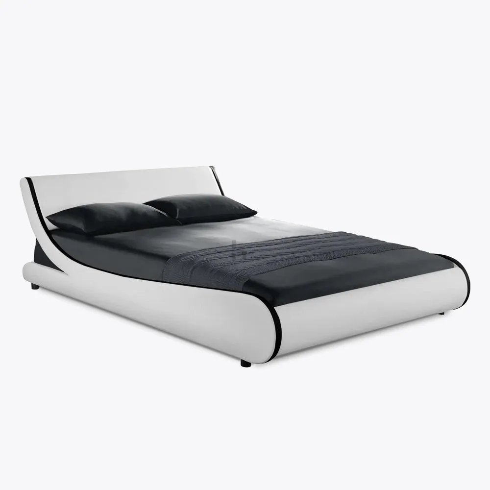 Galactic Leather Double Bed Frame, White & Black