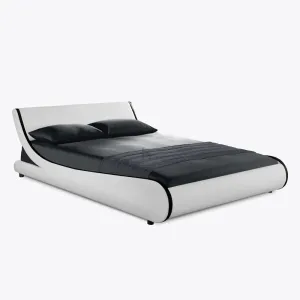 Galactic Leather Double Bed Frame, White & Black