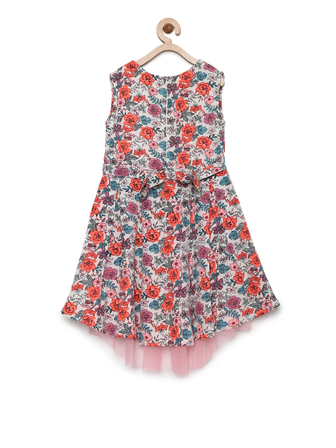 Girl's  Black Floral Dress With Net Inset And Hi Lo Hemline - StyleStone Kid
