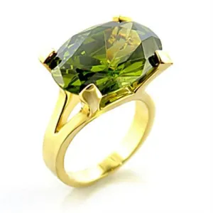 Gold Brass Ring with AAA Grade CZ in Olivine color for Women Style 8X101